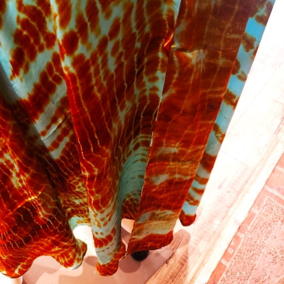 LAST ONE***MANISH VAID Ocean Dreams Turq. TIE DYE Hi-Lo Silk Emb. Dress-NWT-OS - Picture 8 of 9